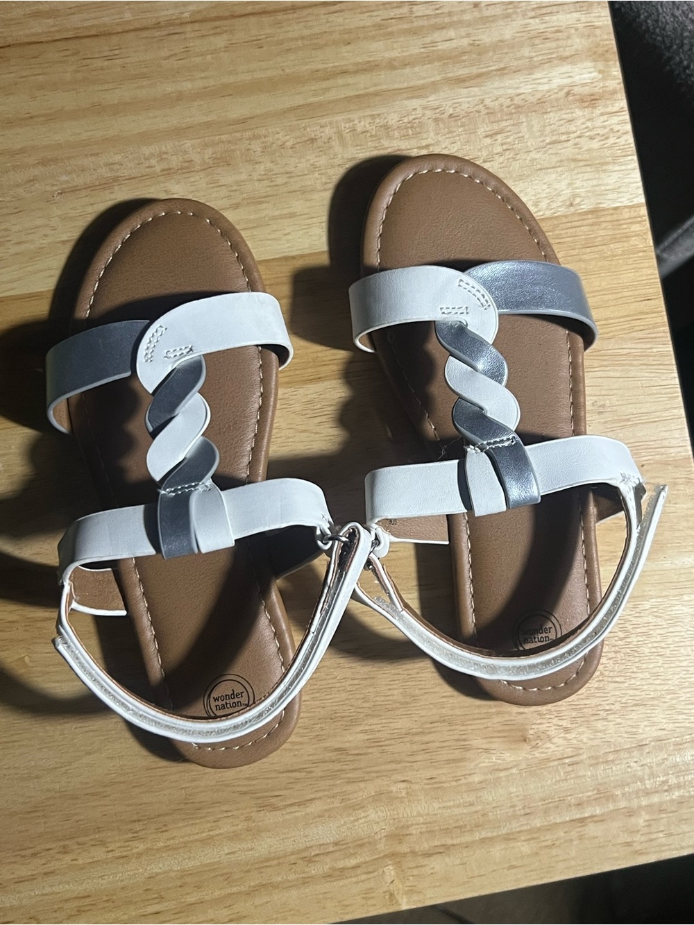Kids White and Silver Braided Strap Sandals size 12